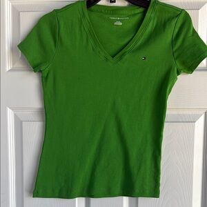 Tommy Hilfiger Women's Bright Green V-Neck Tee